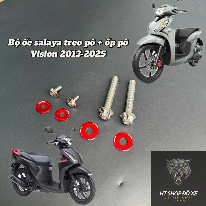 Combo ốc salaya treo Pô và ốc ốp pô kèm long đền đỏ cho Vision 2013-2025