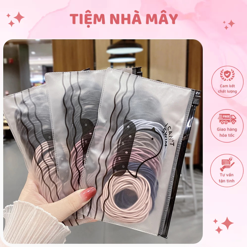 Set 100 Dây Buộc Tóc Kèm Túi Zip, dây dầy dặn dùng làm quà tặng, buộc tóc không bị gãy rụng tóc