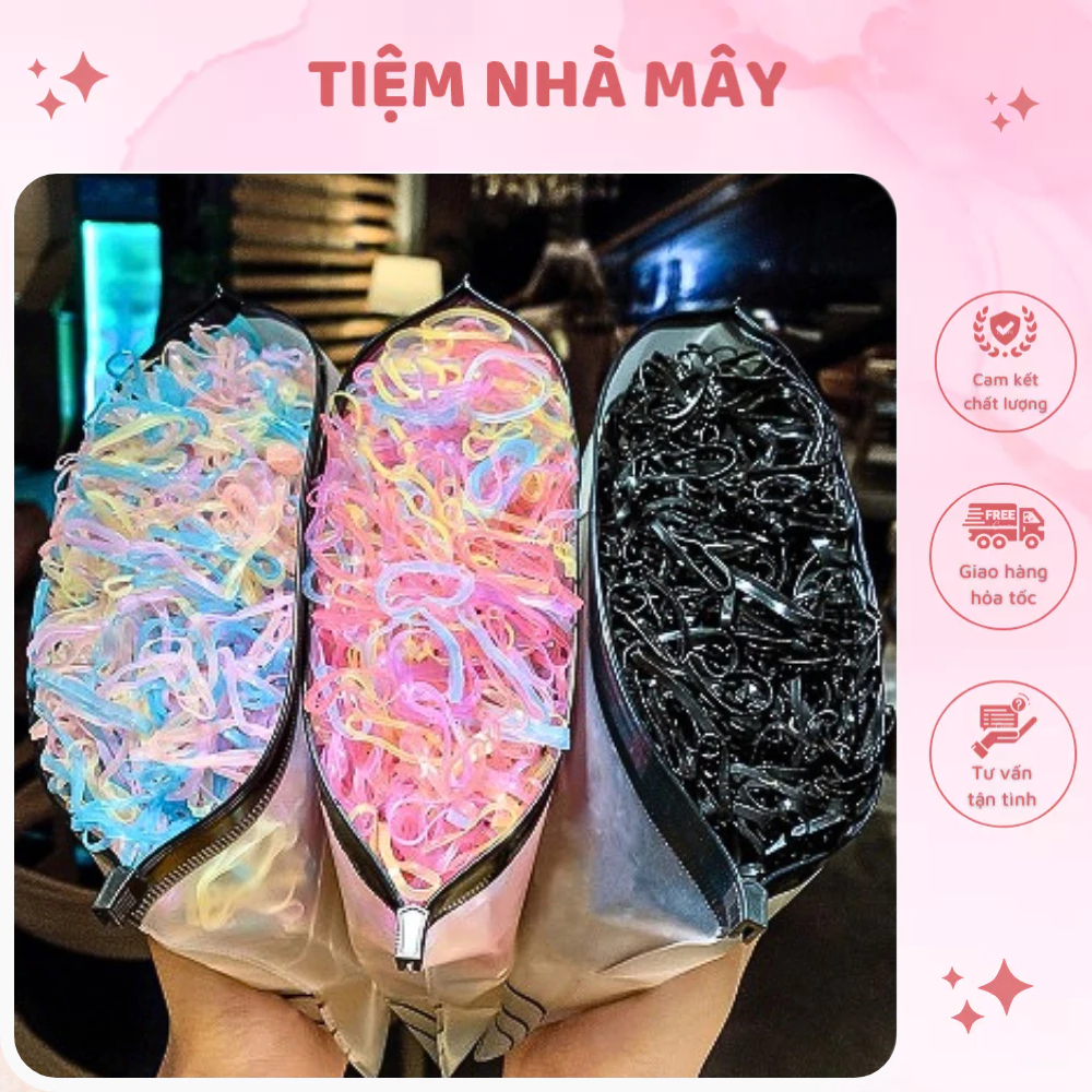 Dây chun buộc tóc nhiều màu sắc, sợi nhỏ, co dãn tốt phù hợp tạo kiểu cho bé, túi đựng zip đáng yêu có thể làm quà tặng