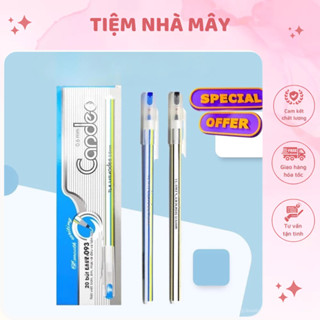 Hộp 10/20 Chiếc Bút Bi Nến Can.dee T.L 093 Mực Xanh Đen Ngòi 0.6mm Nét Chữ Thanh Mảnh, Mực Đều Viết Trơn Tru