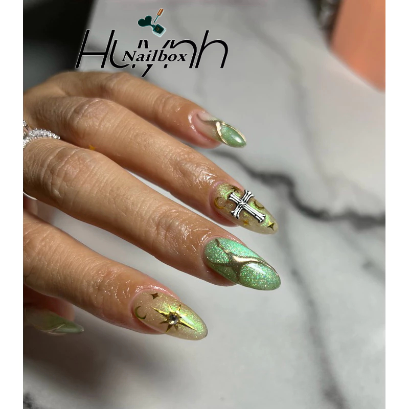 Nailbox móng úp thiết kế mẫu Y2K tone xanh mắt mèo