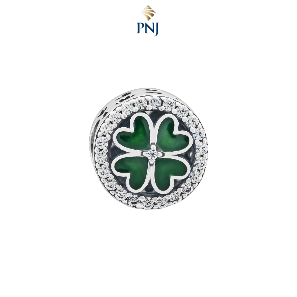 Hạt charm xỏ DIY PNJSilver hình cỏ 4 lá 00XMW060001