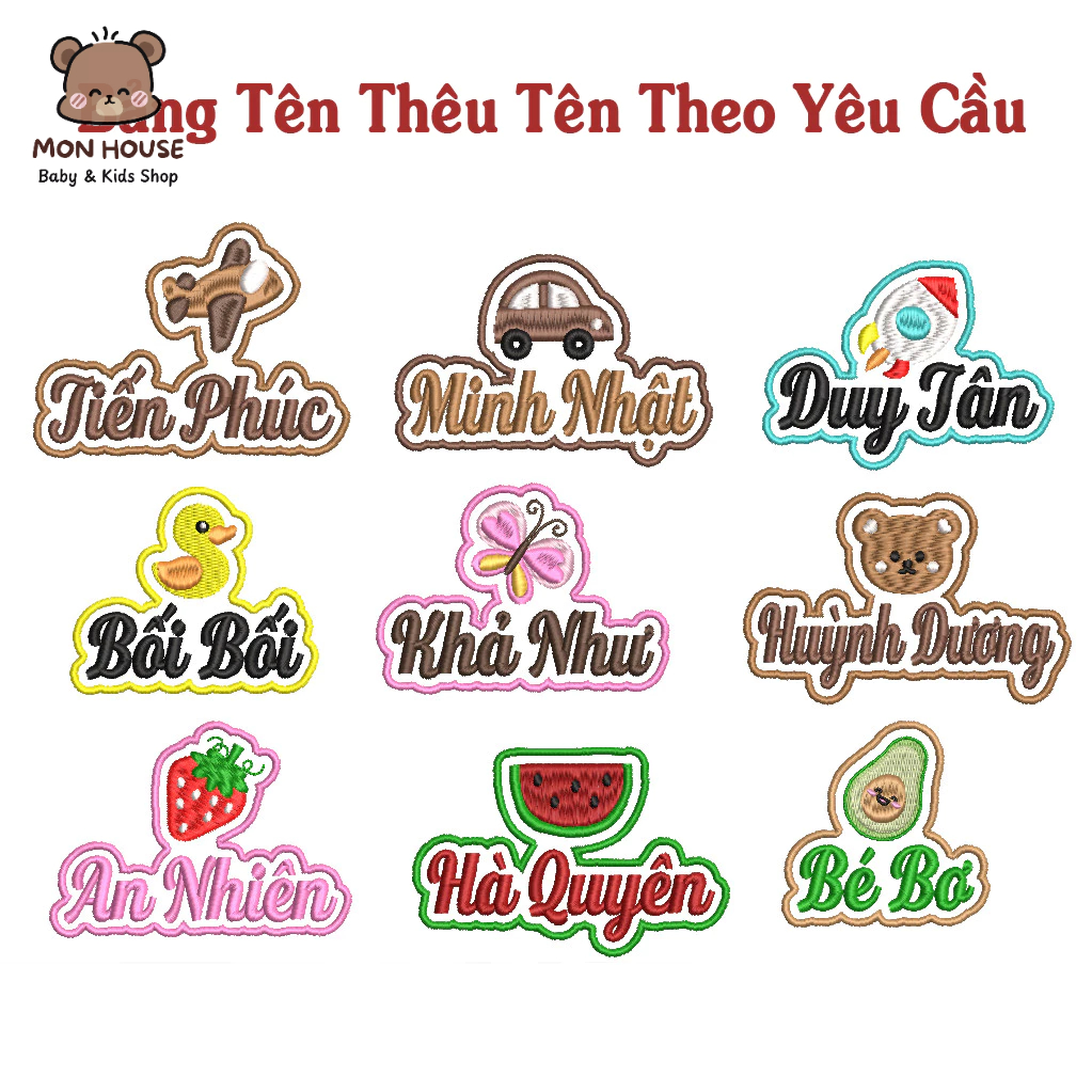 [Có Sẵn] Bảng tên thêu tên, phù hiệu may hoặc ủi vào quần áo, mền gối, balo cho bé tránh nhầm lẫn, thất lạc