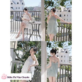 Set Xoắn Lưng Váy Đuôi Loe Có Mút