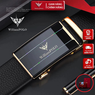 Thắt Lưng Nam Mặt Tràn Viền Cao Cấp Hàng Hiệu WilliamPOLO, Dây Nịt Nam Da Bò Thật 100% WP7928 Hộp Gỗ Làm Quà Tặng