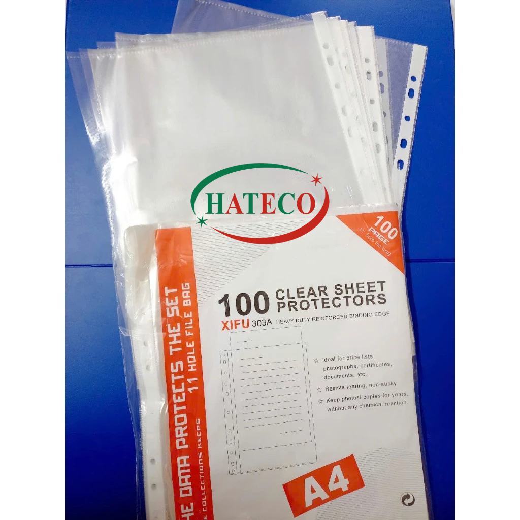 100 chiếc Sơ mi lỗ mỏng A4 Xifu bìa đỏ - túi đục lỗ - bìa lỗ - File 11 lỗ