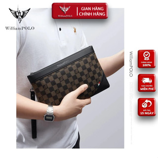 Ví Cầm Tay Nam Da Bò, Clutch Nam Hàng Hiệu WilliamPoLo Túi kẹp nách nam Cao Cấp WLC23 size 27cm