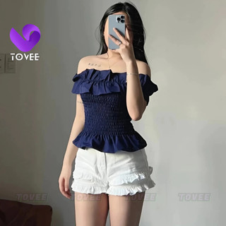 Áo Thun TRỄ VAI NHÚN PHỐI BÈO Dáng Dài Nữ BM115, Chất Vải Kate Mát Hở Vai BM00.1_BM115, Áo Thun Nữ Kiểu Tiểu Thư Ôm Body