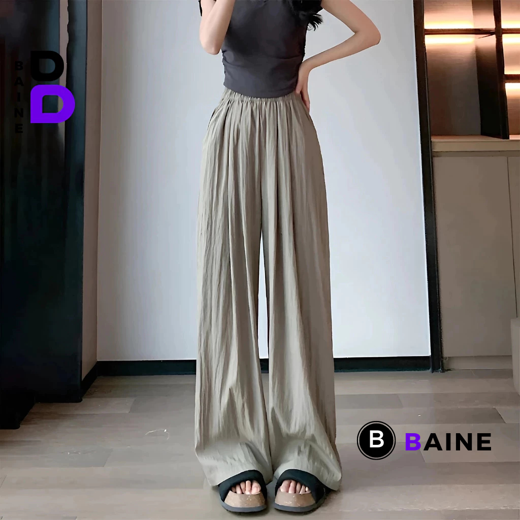 QUẦN DÀI TRƠN FORM SUÔNG NHIỀU MÀU Mềm Mịn Chất Dù Nhăn BM218, Quần Nữ Ống Rộng Lưng Chun BAINE