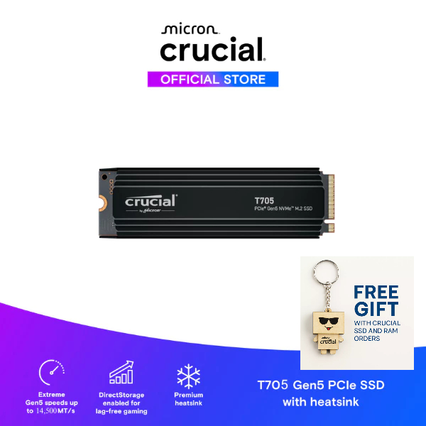 Crucial T705 SSD with heatsink M.2 PCIe NVMe 1TB Gen5 (CT1000T705SSD5)  -   Hàng chính hãng