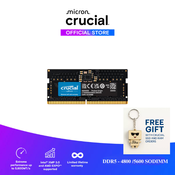 Ram Laptop Crucial DDR5 48GB 5600MHz 1.1v CT48G56C46S5  -   Hàng chính hãng