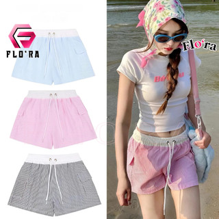  Quần SHORT KẺ SỌC TÚI HỘP Chất Kate Form Cạp Thấp BM268 Quần Đùi Nữ Thắt Dây Lưng Chun Đóng Khoen Flo'ra 