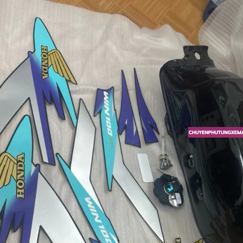 Bình xăng lớn xe win100 tem win vắt xanh, nắp bình xăng, khoá hàng cao cấp 19