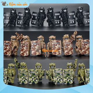 Combo 8 nhân vật SWAT đồ chơi lắp ráp kèm vũ trang có khiên mô hình lực lượng đặc biệt ghost