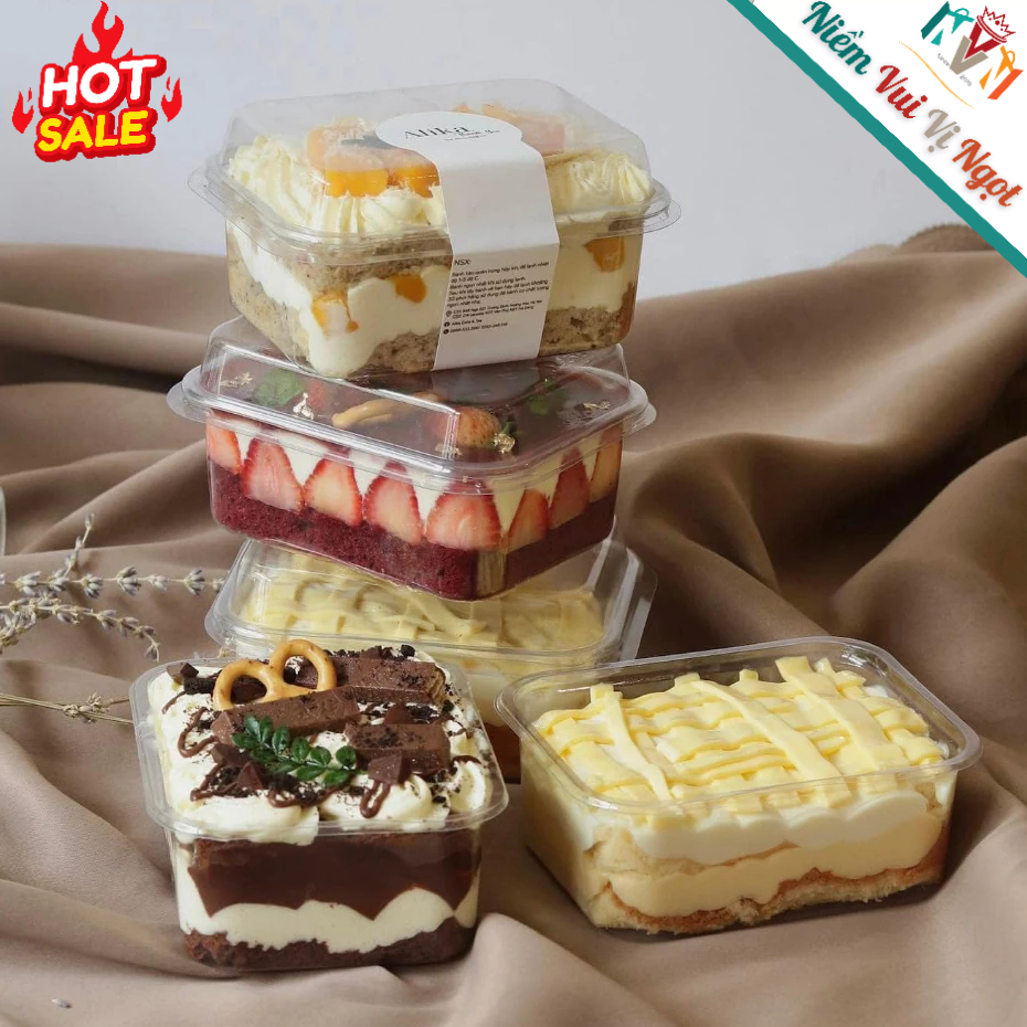 100 Hộp Mousse Chữ nhật, Hộp mousse 450ml đựng Bánh lạnh, Hộp đựng Red Velvet, Oreo Cheesecake (S321, W200, JL734)