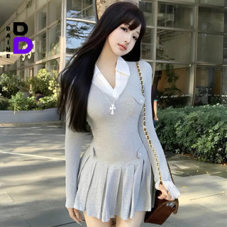 [XẢ HÀNG] ĐẦM VÁY XÒE CỔ POLO PHỐI TRẮNG Tay Dài Nữ Chất Thun Gân BM00_BM271,Váy Phối Tùng Xếp Ly Kiểu Ôm Body BAINE