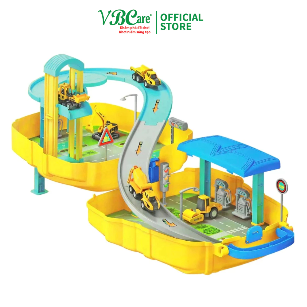 Đồ chơi VBCare mô hình xe công trình VBC-678-614A gồm 3 xe công trường và 1 chiếc máy bay trực thăng