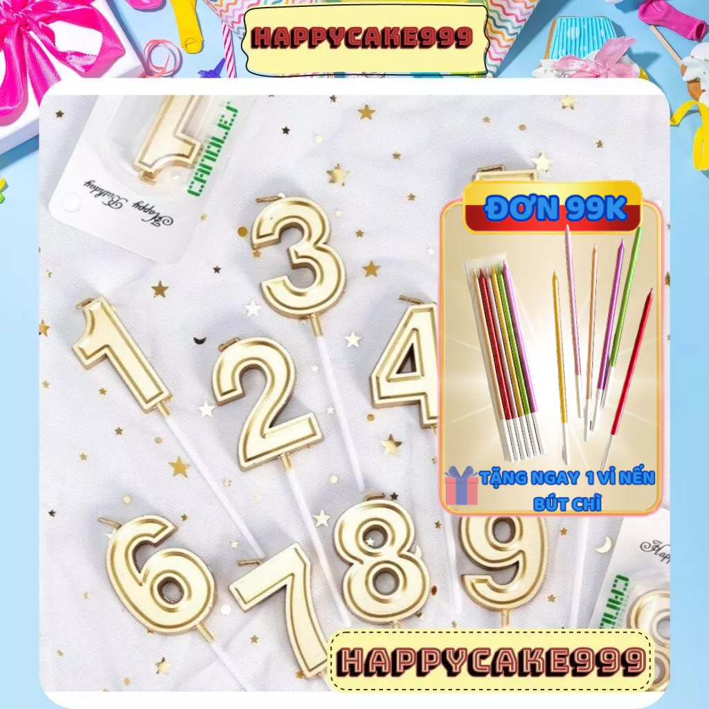 Nến Số Sinh Nhật Nhũ Vàng Cao 4.8Cm Rộng 2.2Cm  - Phụ Kiện Bánh Kem - Trang Trí Bánh Kem Sinh Nhật
