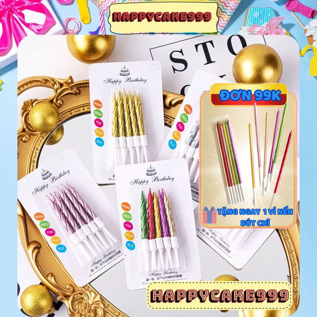 Nến Xoắn Nhũ Sinh Nhật Đủ Màu Sắc  8.5Cm Đường Kính 0.5Cm  - Phụ Kiện Trang Trí Bánh Kem - Nến Số Bá