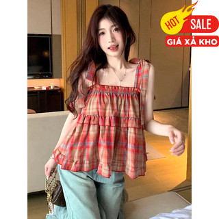 [GIẢM SỐC] Váy 2 dây caro đỏ vintage dáng dài, đầm dài hai dây sọc caro dáng xoè tiểu thư 10402