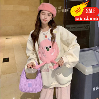 Áo Hoodie nỉ nữ dày ấm thêu xinh xắn, hoodies nữ kiểu form rộng hàng lót nhung cao cấp Hàn Quốc 4126