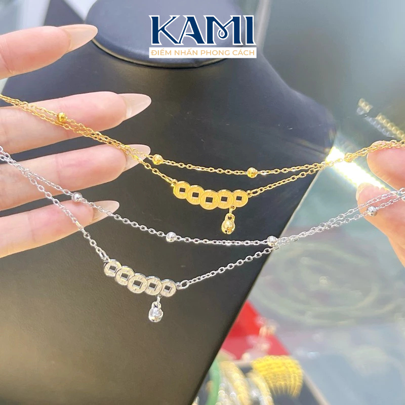 Lắc chân titan hoạ tiết kim tiền 2 tầng Kami trang sức sỉ