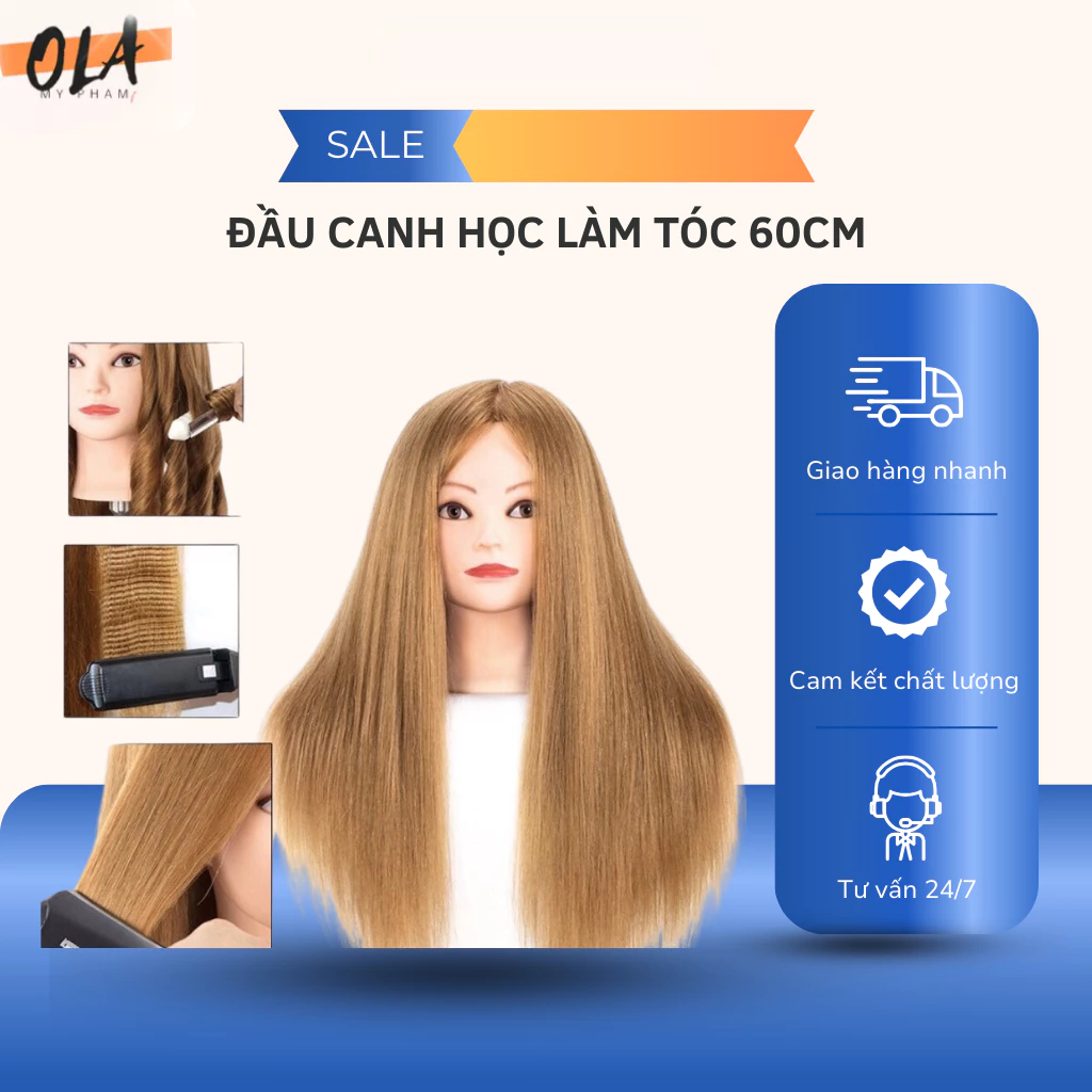 Đầu Canh Học Cắt Tóc 60cm 30% Tóc Thật - Mỹ Phẩm Ola