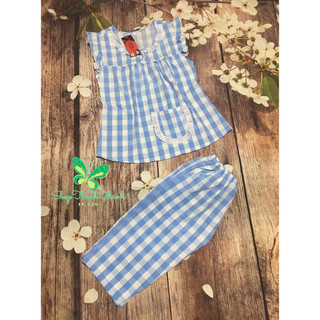 (Ava) Lụa Twill Quần lửng Tay cánh tiên Cổ tròn Caro Đồ bộ mặc nhà Big Size 40kg - 90kg ShopThanhThanh. HCM Mã 033