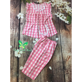 (Ava) Lụa Twill Quần lửng Tay cánh tiên Cổ tròn Caro Đồ bộ mặc nhà Big Size 40kg - 90kg ShopThanhThanh. HCM Mã 033