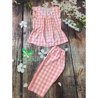 (Ava) Lụa Twill Quần lửng Tay cánh tiên Cổ tròn Caro Đồ bộ mặc nhà Big Size 40kg - 90kg ShopThanhThanh. HCM Mã 033