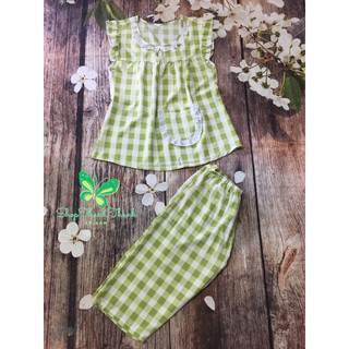 (Ava) Lụa Twill Quần lửng Tay cánh tiên Cổ tròn Caro Đồ bộ mặc nhà Big Size 40kg - 90kg ShopThanhThanh. HCM Mã 033
