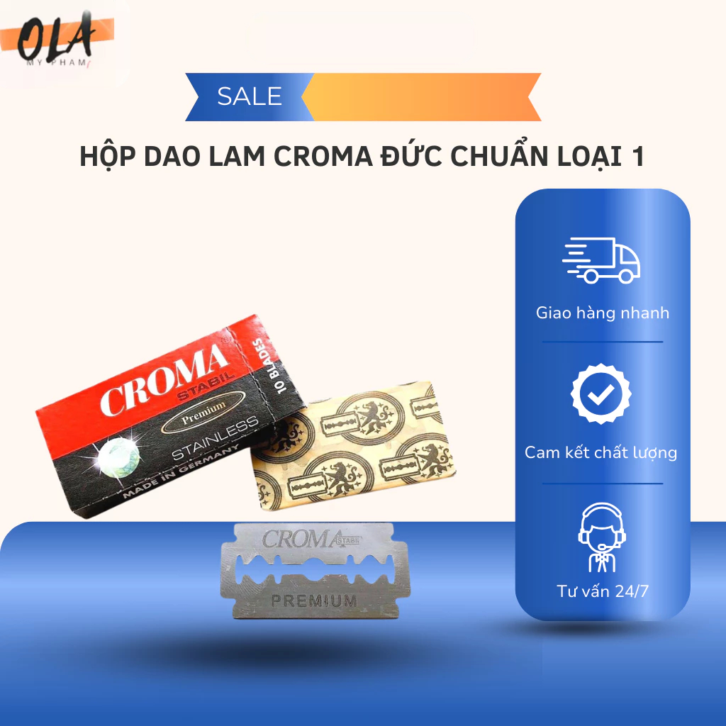 Dao Tem, Dao Lam Cạo Râu Croma Đức Chuẩn Xịn 1 Hộp 10 Cái - Mỹ Phẩm Ola