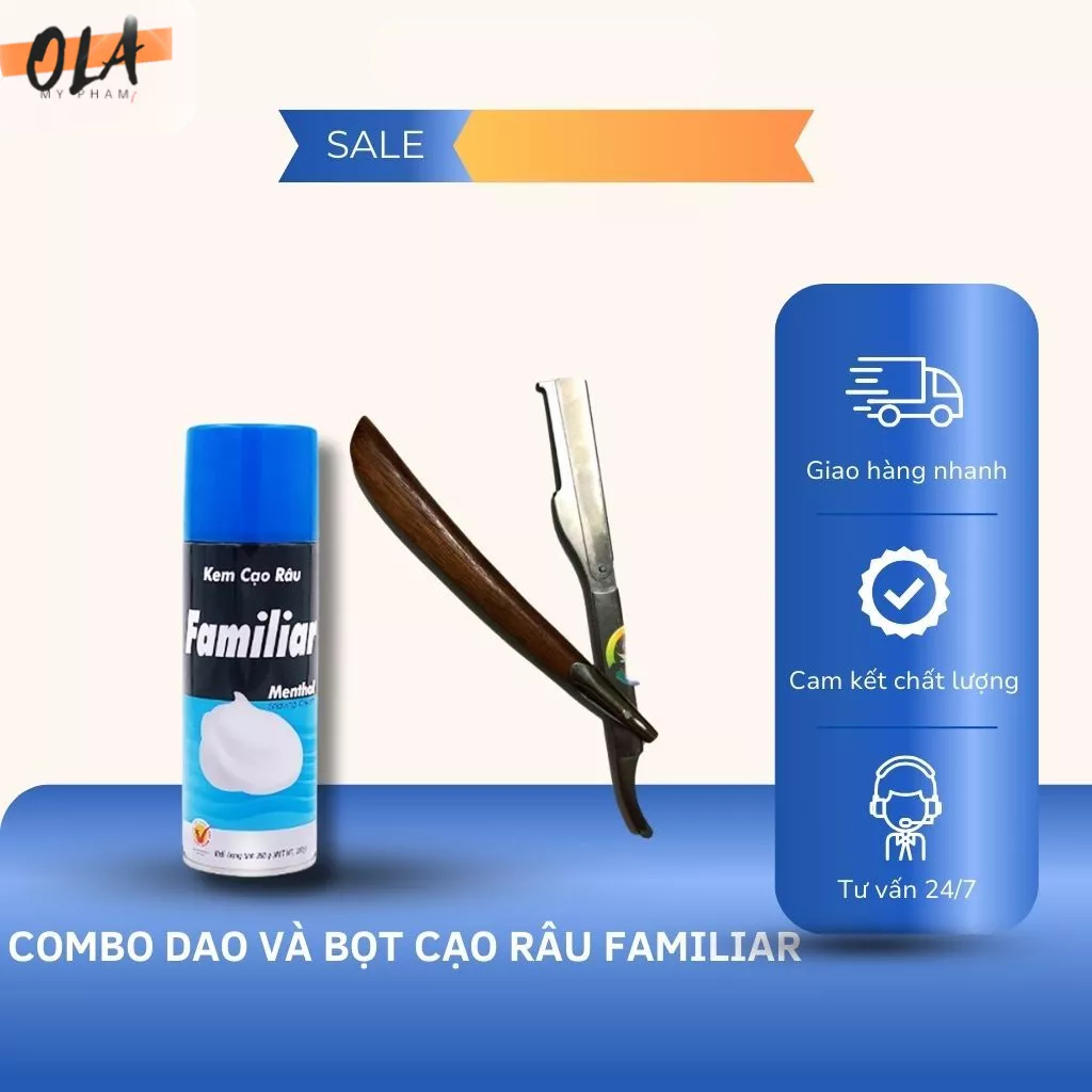 Combo Dao cạo râu cán gỗ thay lưỡi + Bọt cạo râu familiar chai to 360g + 100 lưỡi dao cạo  - Mỹ phẩm