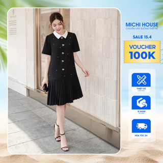 Đầm Suông Đuôi Cá MICHI House Váy Xuông Đính Đá Công Sở Cổ Sơ Mi Có Bigsize V708