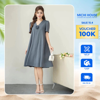 Đầm Suông MICHI House Váy Xuông Chữ A Cổ V Đính Hoa Dáng Xòe Có Bigsize V725