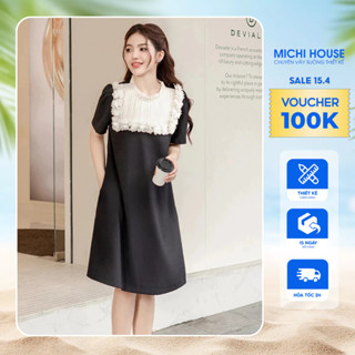 Đầm Suông MICHI House Váy Xuông Chữ A Cổ Tròn Tay Ngắn Dự Tiệc Cafe Dạo Phố Có Bigsize V706