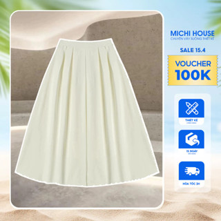 Chân Váy Dài Cạp Chun MICHI HOUSE Chân Váy Xếp Ly Màu Kem Dáng Suông CV13