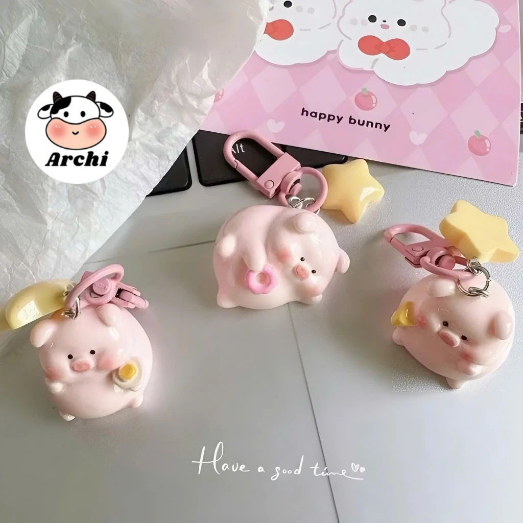 Móc chìa khóa họa tiết lợn hồng dễ thương 3d ngộ nghĩnh đeo túi cặp