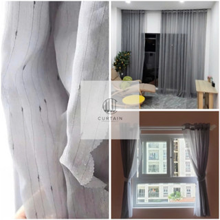 Rèm voan xám lụa họa tiết xước kẻ hạt mưa cao cấp, rèm cửa sổ phòng ngủ, background livetream