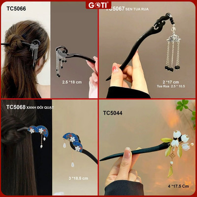GOTI Trâm Cài Tóc Búi Chụp Ảnh Phong Cách Hán Phục, Cổ Trang Hình Đôi Quạt Xanh Xinh Xắn TC5068