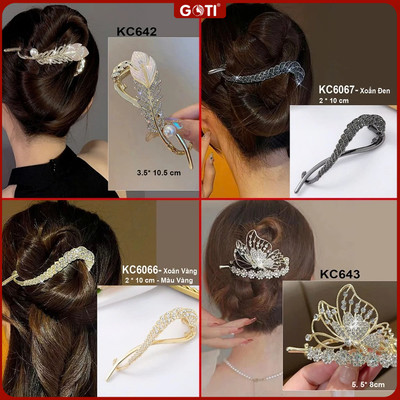 GOTI – Quà Tặng Dành Cho Nữ 20/10, 8/3 – Kẹp Tóc Kiểu Hàn Quốc Xoắn Vàng Đính Hạt Phù Hợp Dự Tiệc KC6066 KC6067