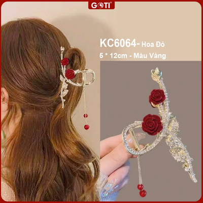 GOTI Phụ Kiện Tóc Nữ - Kẹp Tóc Đính Hoa Hồng Đỏ Kiểu Kẹp Càng Cua Dự Tiệc Sang Trọng KC6064