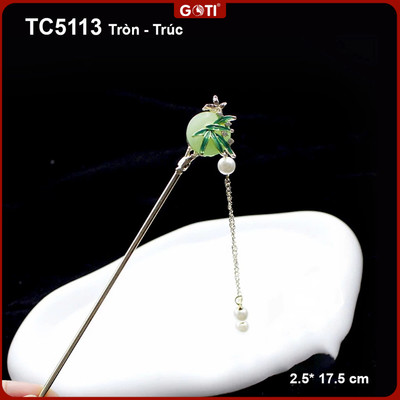 GOTI - Thời Trang Tóc - Phụ Kiện Trâm Cài Tóc Đá Tròn Phối Lá Trúc Tua Rua Cổ Trang Sang Trọng TC5113