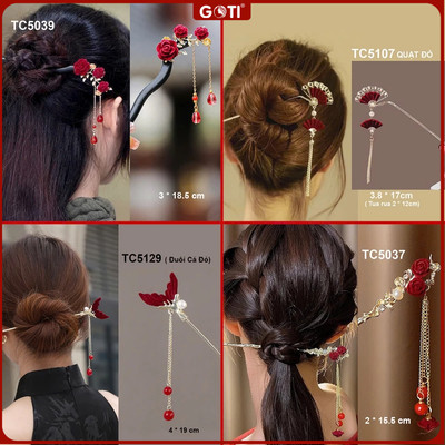 GOTI - Phụ Kiện Búi Tóc Nữ Đơn Giản Kiểu Trâm Cài Tóc Hoa Đỏ Cổ  Trang Sang Trọng TC5129 TC5107 TC5039