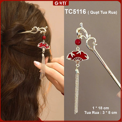 GOTI Phụ Kiện Tóc Dành Cho Nữ - Trâm Cài Tóc Hình Quạt Đỏ Tua Rua Cổ Trang Sang Trọng TC5116 TC5142 TC5107