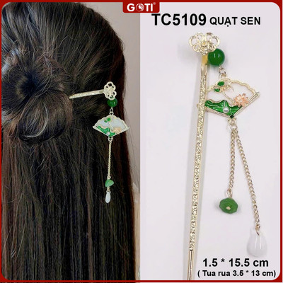 GOTI Trâm Cài Phong Cách Cổ Trang Dành Cho Nữ Hiện Đại -Trâm Búi Tóc Hình Quạt Họa Tiết Sen Cổ Điển TC5109 TC5068 TC5142