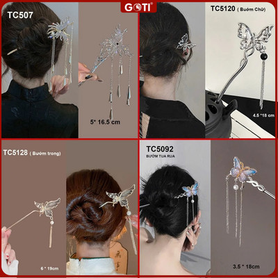 GOTI Trâm Cài Tóc Hình Bướm Phong Cách Hán Phục Cổ Điển Cho Nữ - Quà tặng 8/3 20/11 20/10 TC5128 TC5120 TC5132