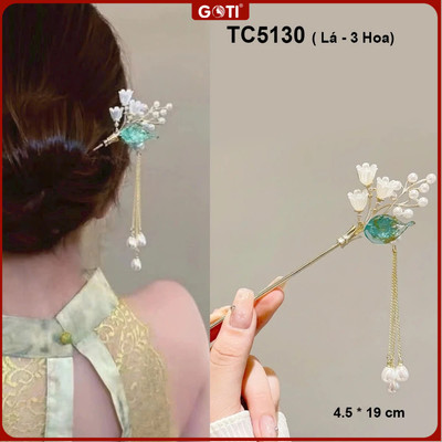 GOTI Trâm Cài Tóc Cho Nữ Phong Cách Nhẹ Nhàng Lá 3 Hoa Nhỏ - Quà Tặng 20/10 8/3 20/11 TC5130