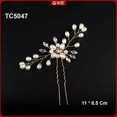 GOTI Trâm Cài Tóc Xước Hạt Châu Hình Hoa Phối Đá Phù Hợp Đi Tiệc, Đi Chơi, Quà Tặng Cho Nữ 8/3 20/10 TC5047