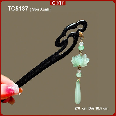 GOTI Phụ Kiện Tóc - Trâm Cài Tóc Nữ Thanh Lịch Sang Trọng Thân Gỗ Họa Tiết Hoa Sen Tua Rua Cổ Trang TC5137 TC5138 TC5139